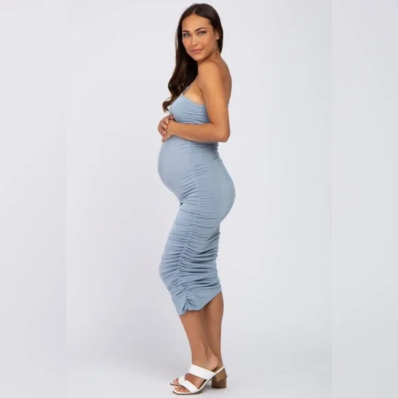 Pinkblush ruched bodycon one shoulder asymmetrical midi dress nwot - Picture 2 of 5